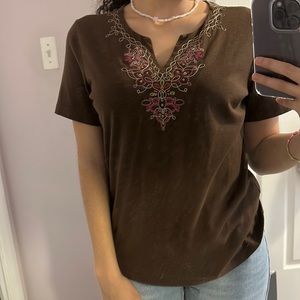 Brown embroidered top